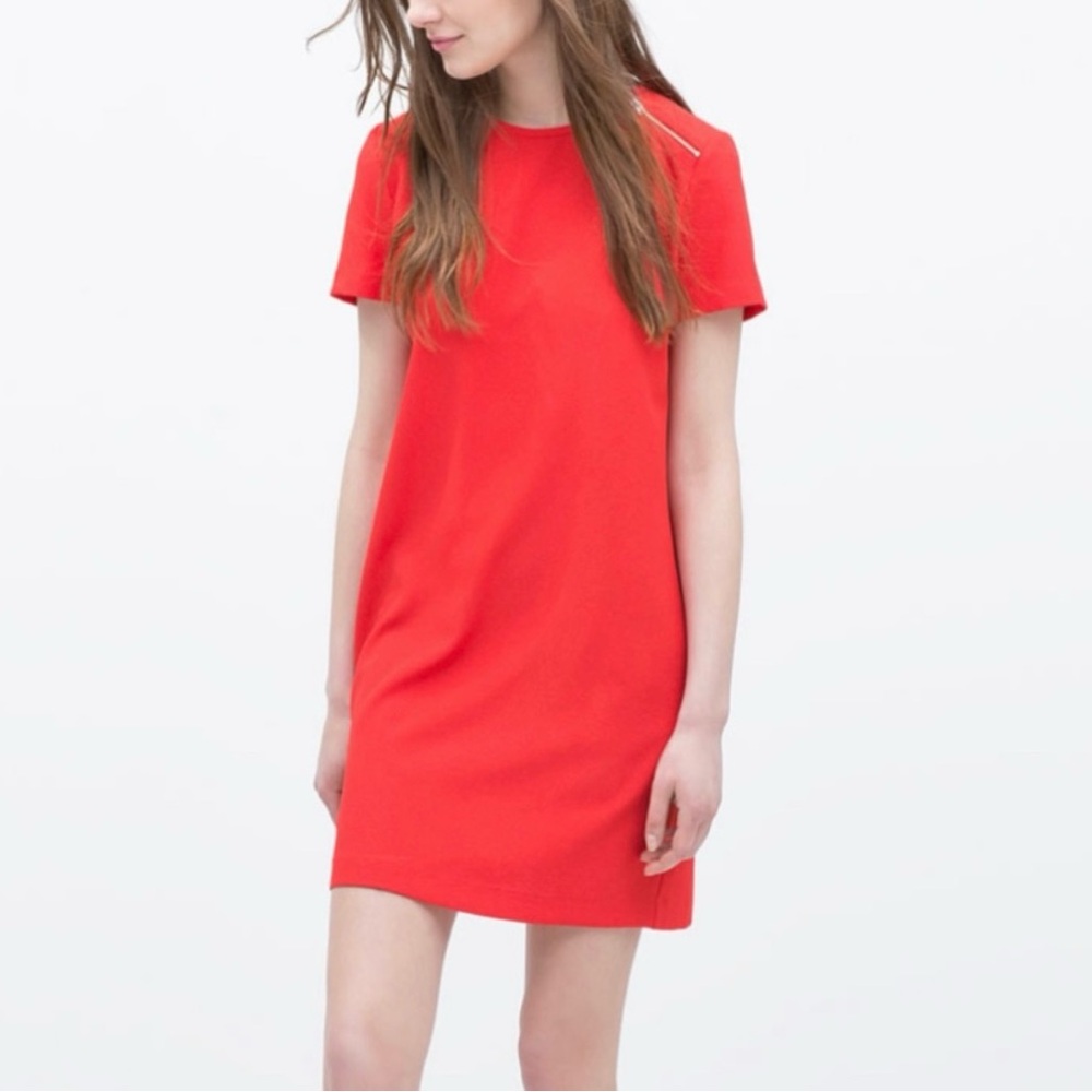 Zara Red Zip Shoulder Mini Dress